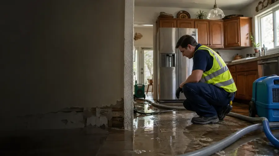 Appliance supply line leak flooding a Bedford, TX kitchen